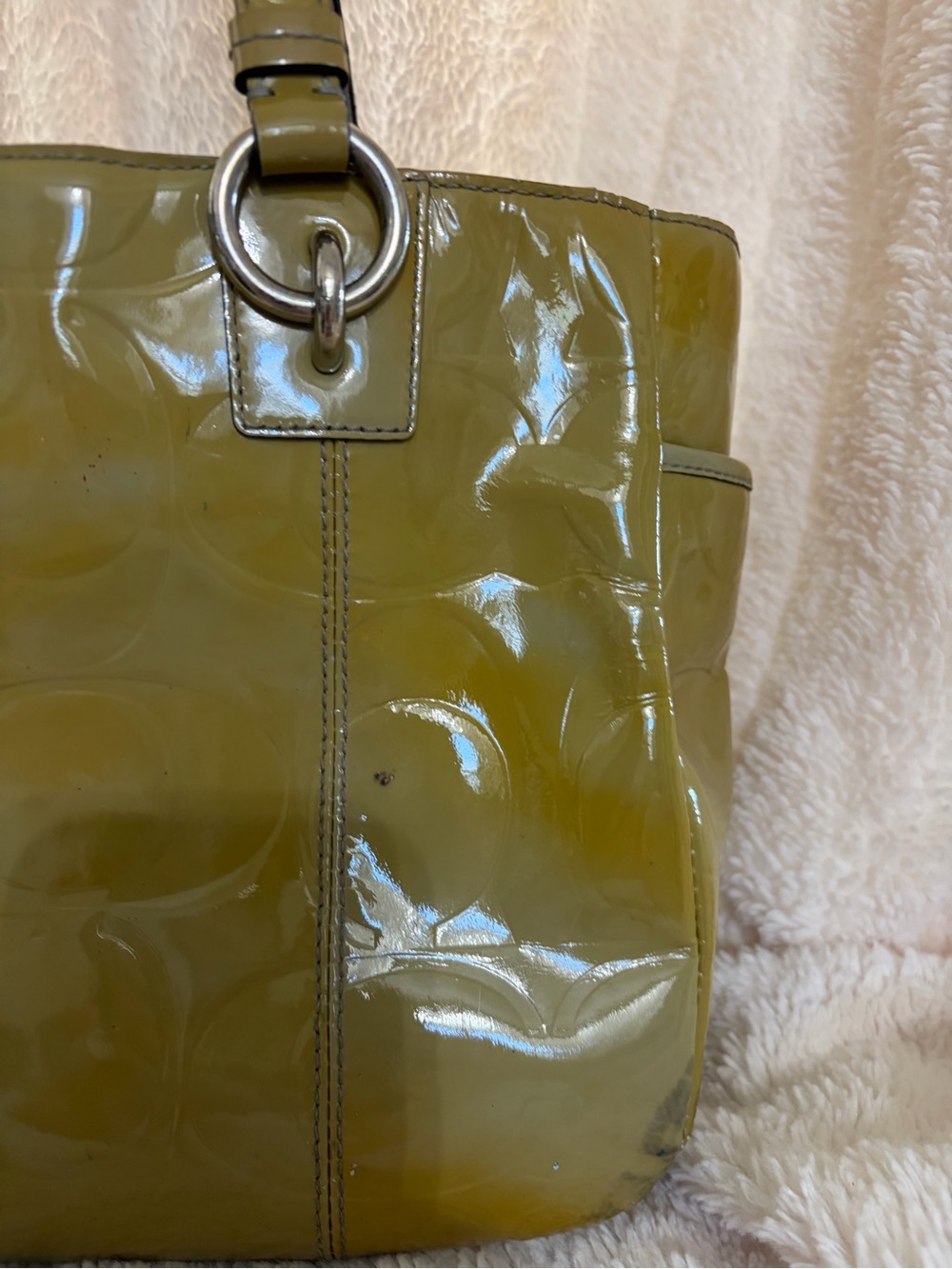 Coach Olive Patent Leather Tote with Silver Hardware - Picture 7 of 13